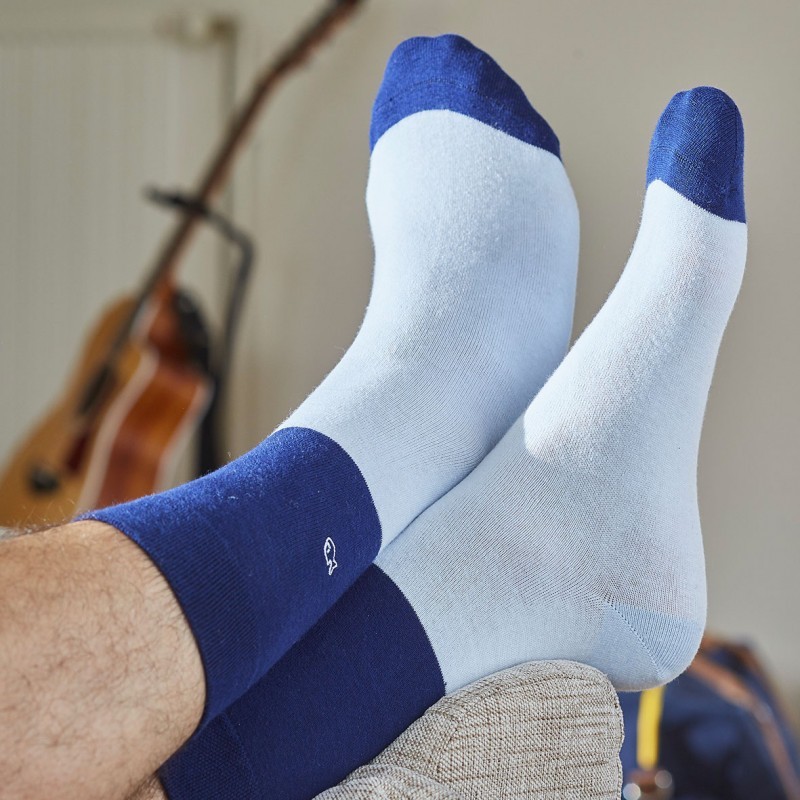 Cotton socks Bi-colours Navy blue / Sky blue