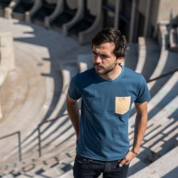 T-shirt rayé bleu/beige  en coton biologique - 190gr
