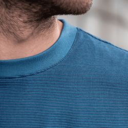 T-shirt rayé bleu/beige  en coton biologique - 190gr
