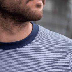 T-shirt rayé bleu/camel   en coton biologique - 190gr