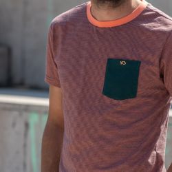 T-shirt rayé corail/vert  en coton biologique - 190gr