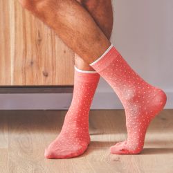 mottled coral square socks  combed cotton