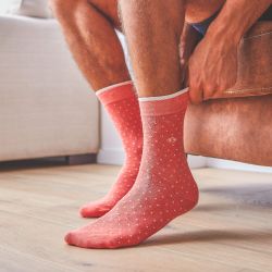 mottled coral square socks  combed cotton