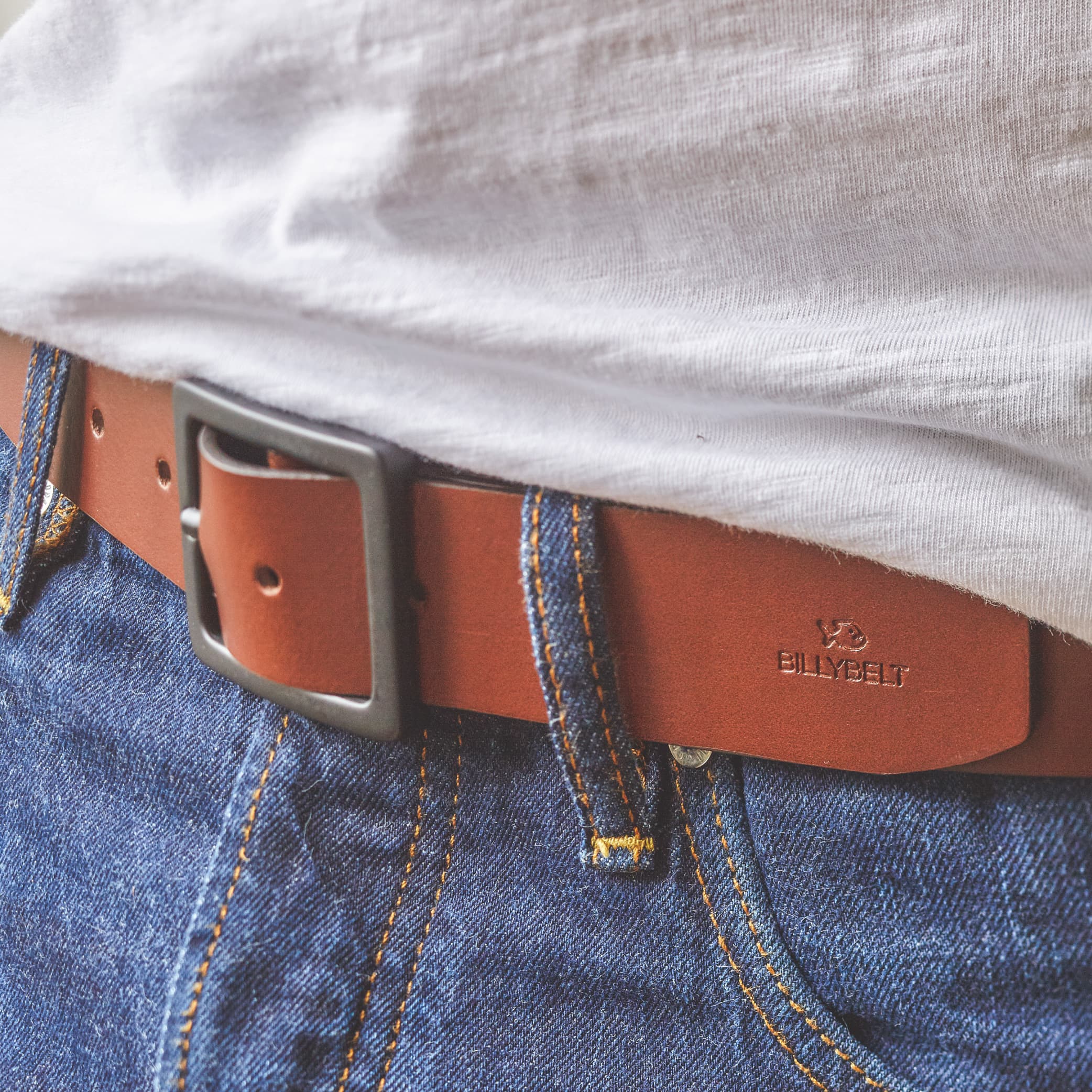 Ceinture en cuir - Effet lisse - Cognac