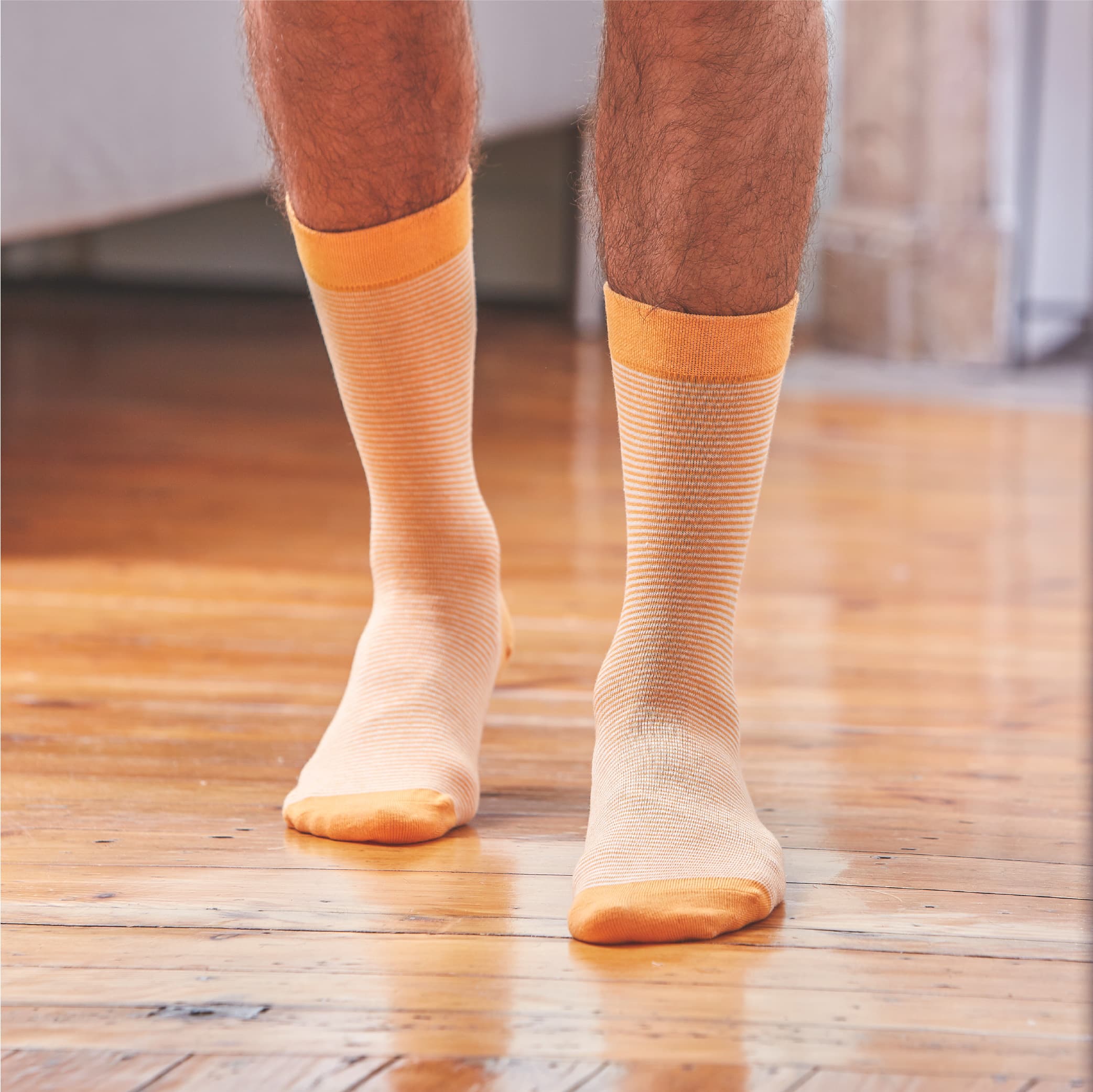 Chaussettes en coton peigné Rayées - Orange