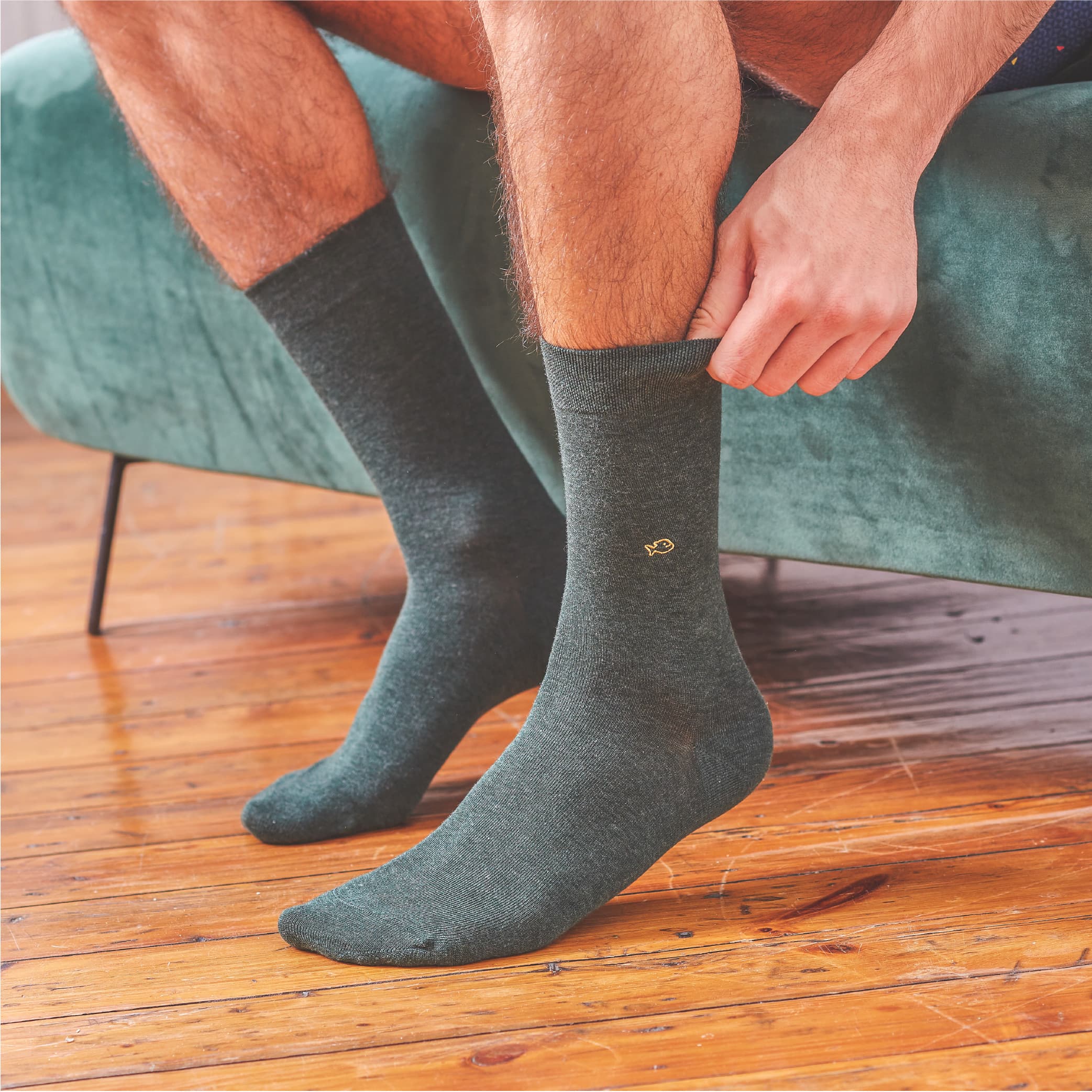 Chaussettes Vert Forêt  en coton peigné