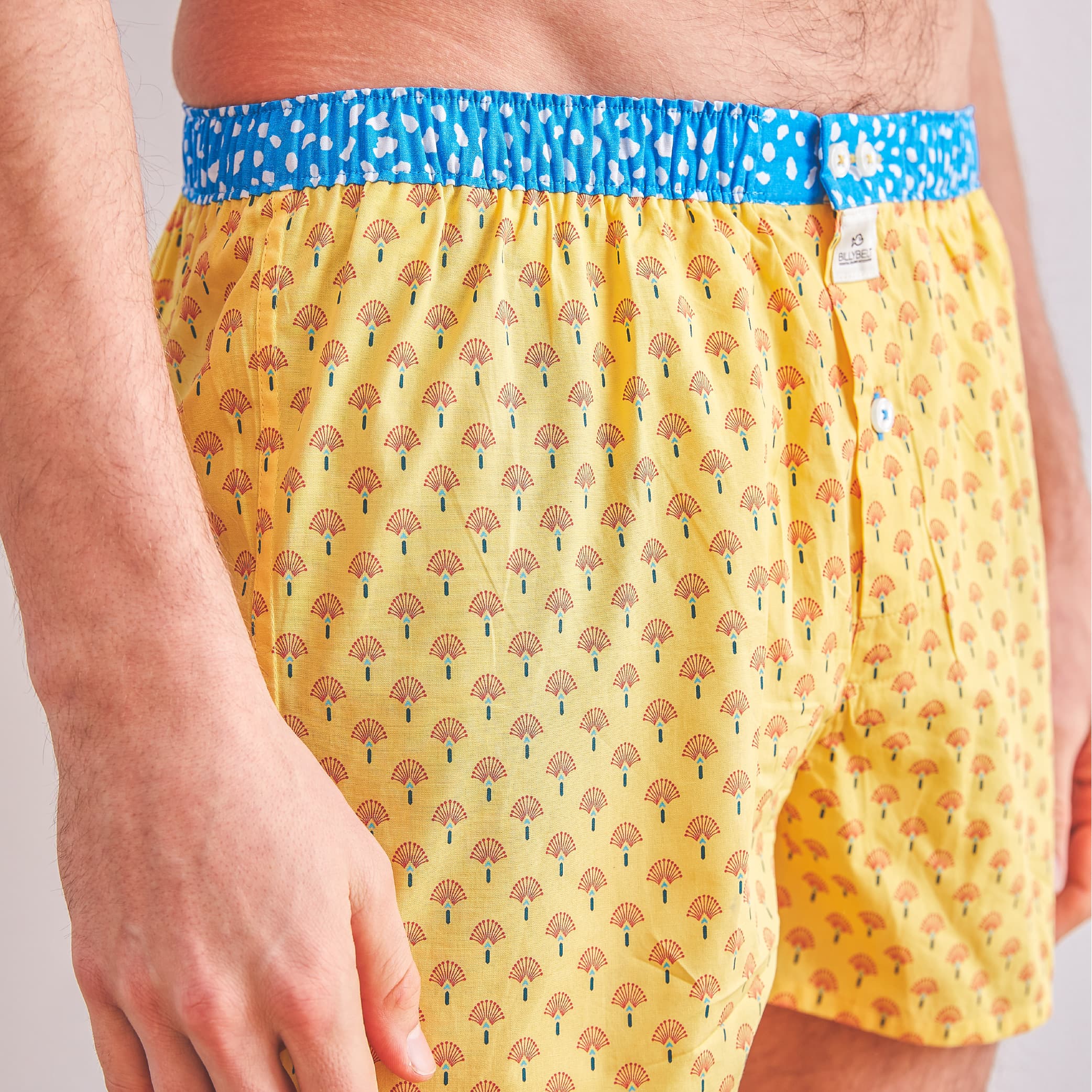 Boxer shorts 100% organic cotton Yellow peacock