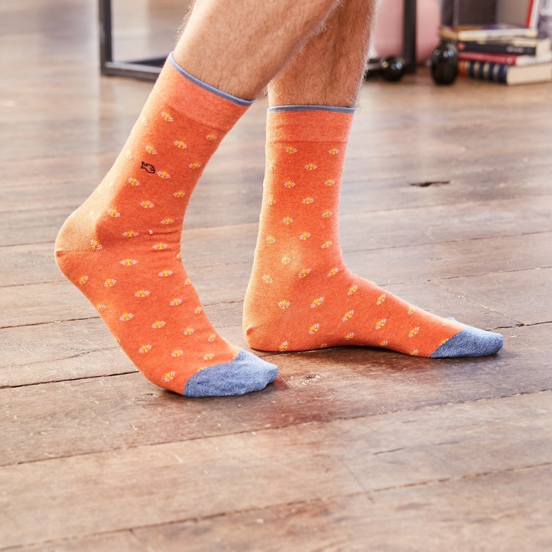 Orange Peacock socks combed cotton