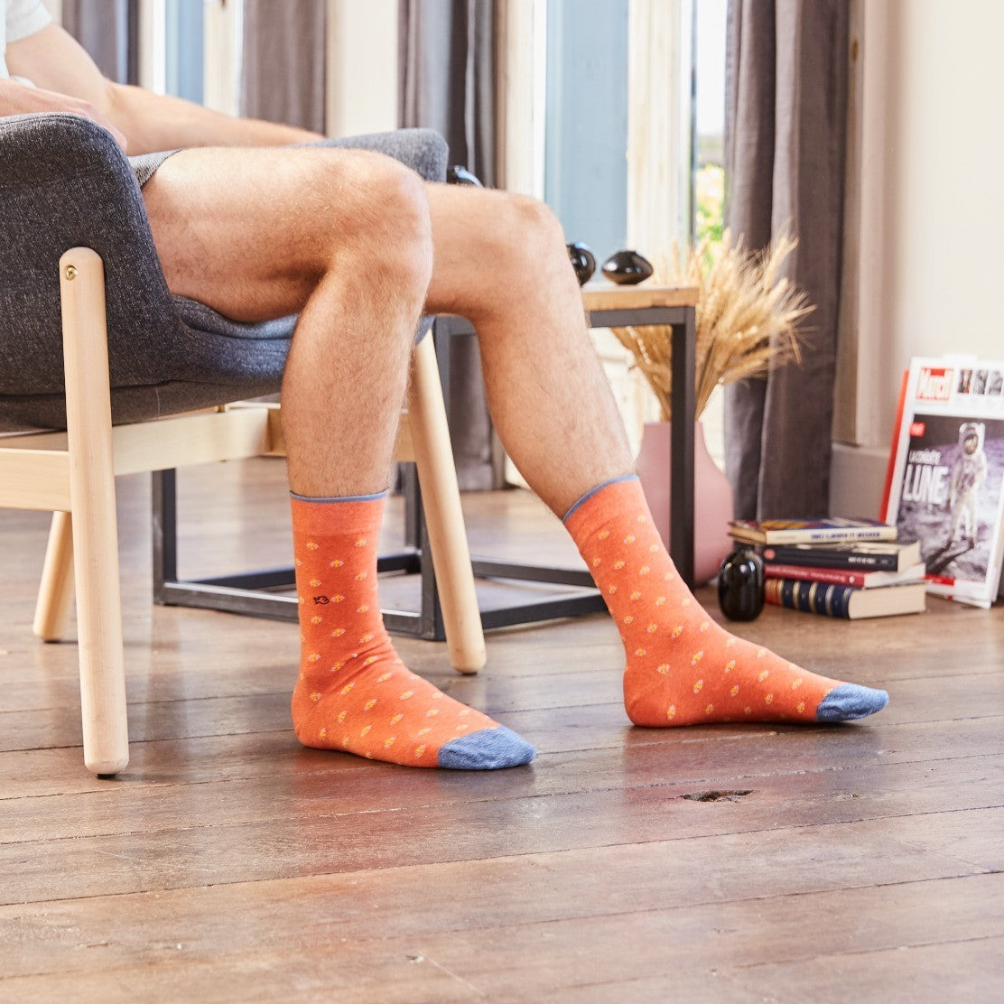 Orange Peacock socks combed cotton