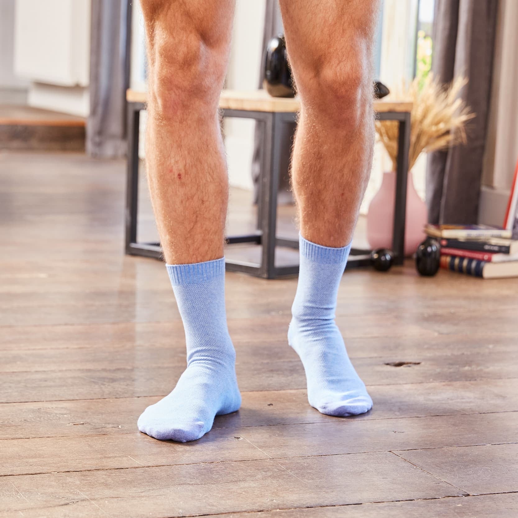 Chaussettes en coton peigné Maille piquée - Bleu clair