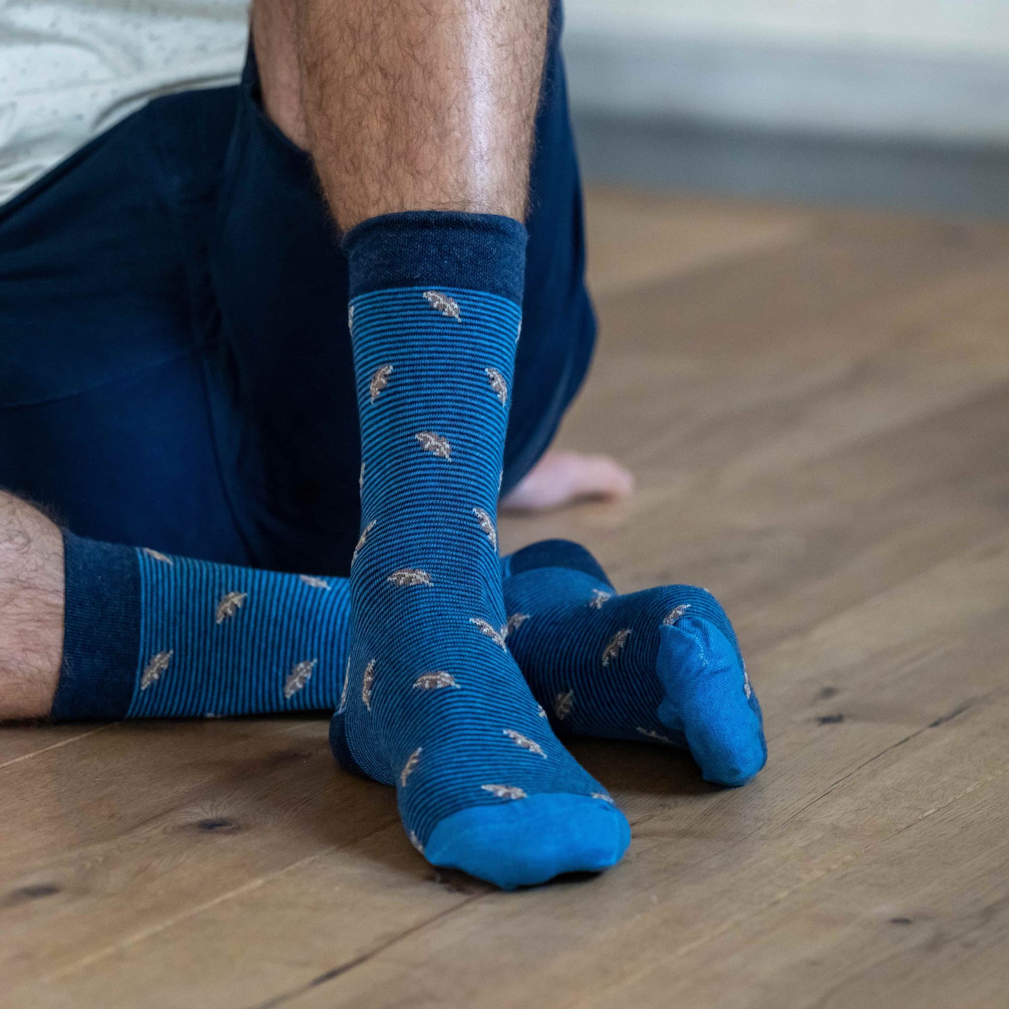 Socks in combed cotton Patterned - Gray leaves