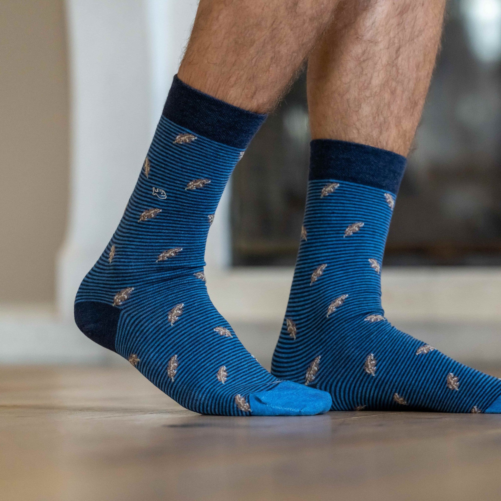 Socks in combed cotton Patterned - Gray leaves