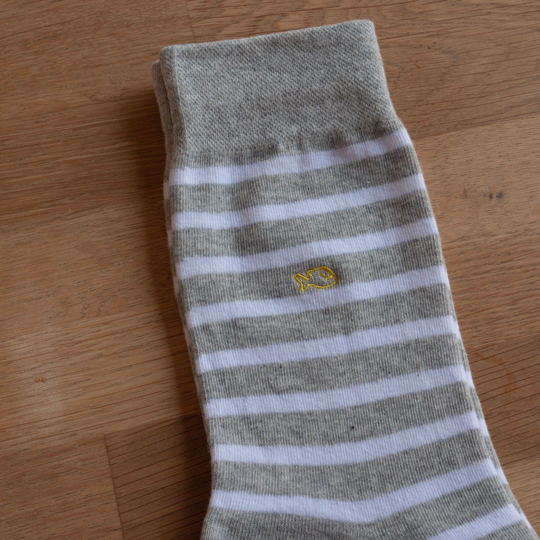 Combed cotton socks Wide stripes - Grey and white