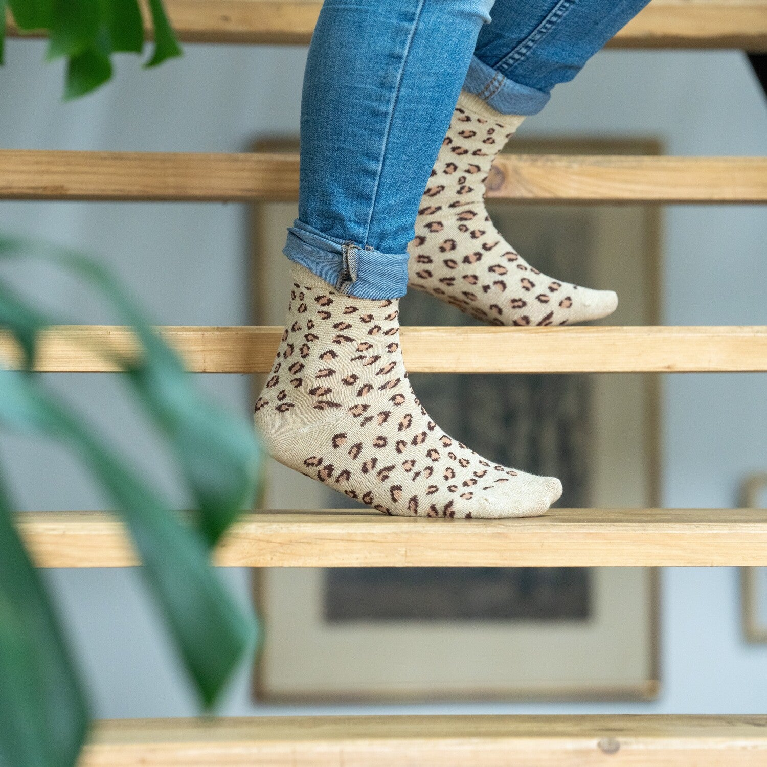 Glitter socks in combed cotton Leopard - Beige
