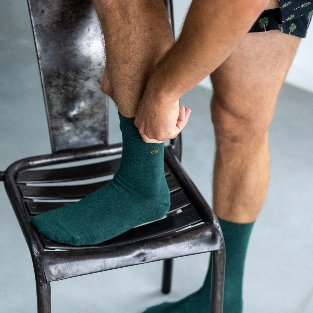 Socks in combed cotton Plain - English green