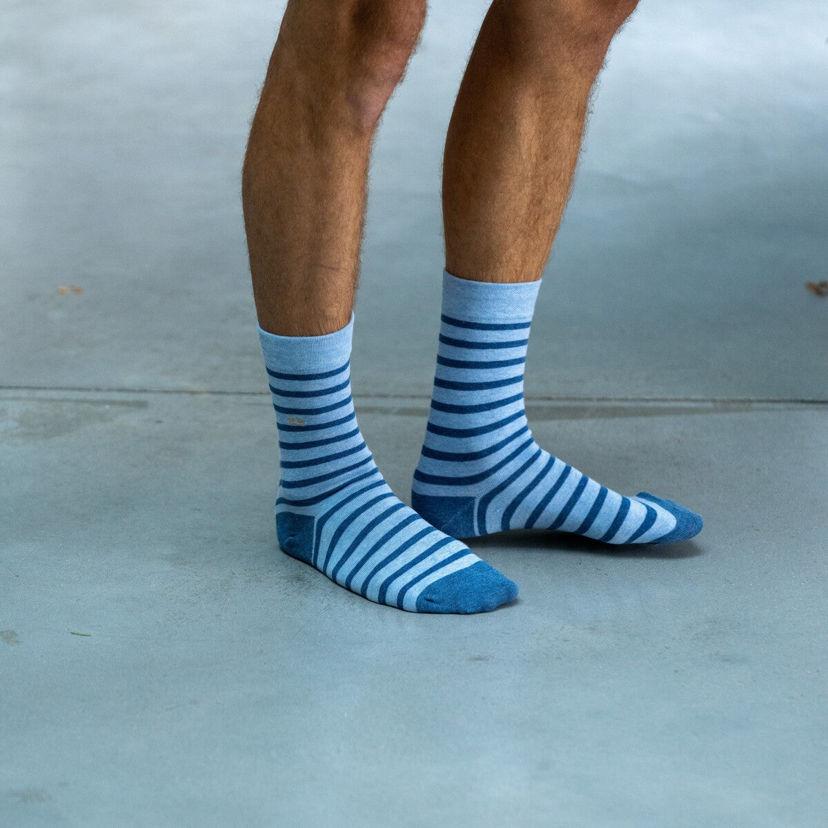 Socks in combed cotton Wide stripes - Light blue, blue striped