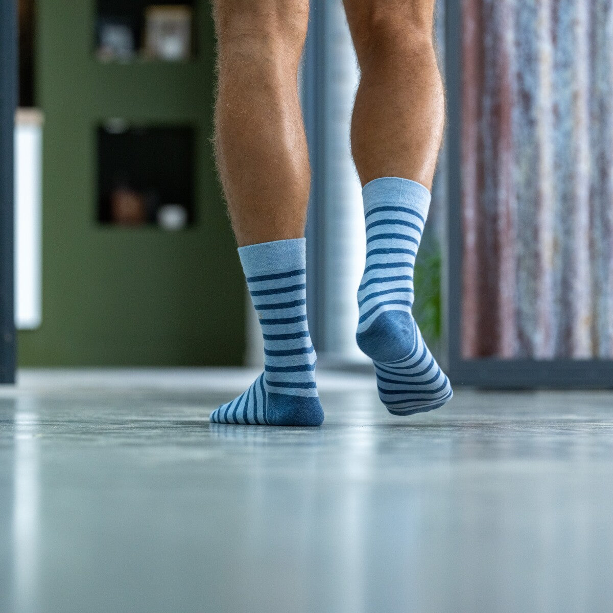 Socks in combed cotton Wide stripes - Light blue, blue striped