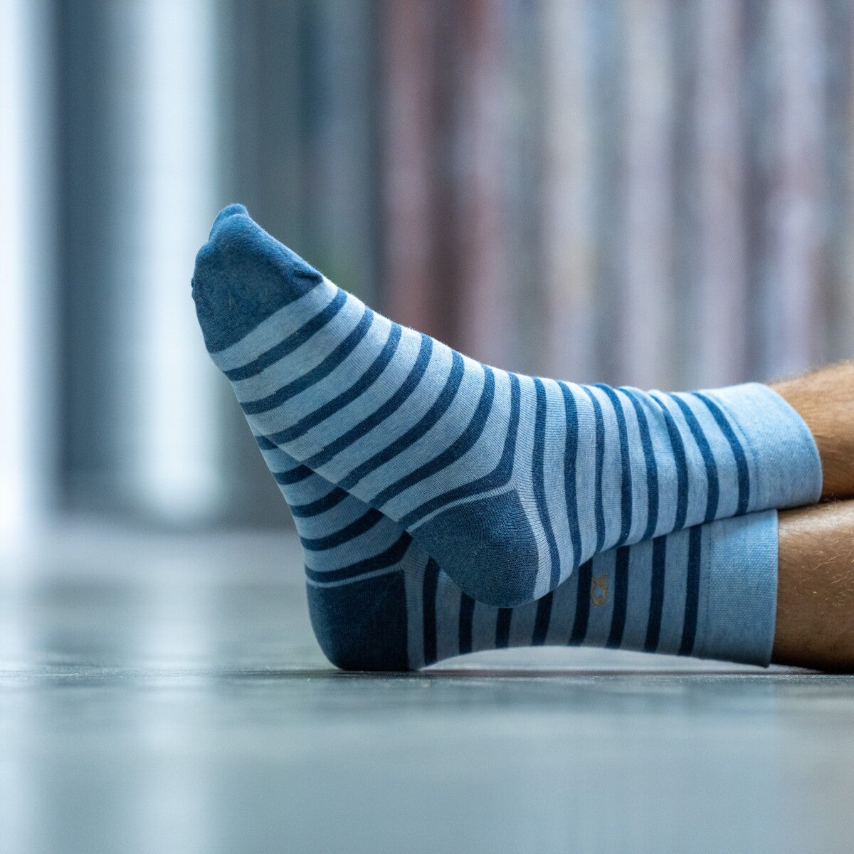 Socks in combed cotton Wide stripes - Light blue, blue striped