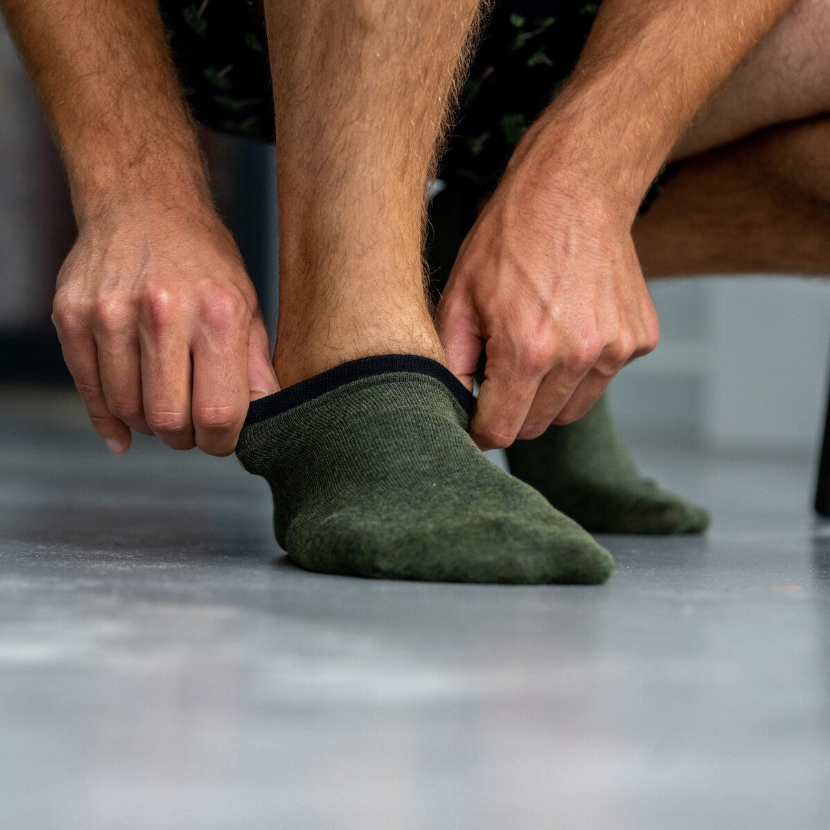 Ankle socks in combed cotton Plain - Mottled khaki