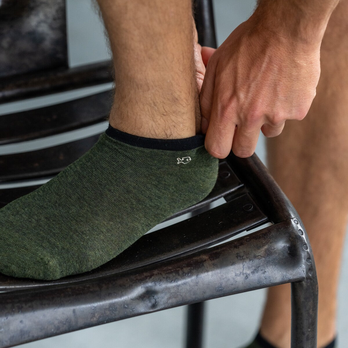 Ankle socks in combed cotton Plain - Mottled khaki