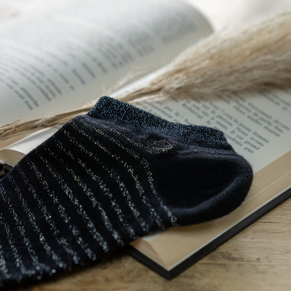 Glitter socks in combed cotton Striped - Black and silver