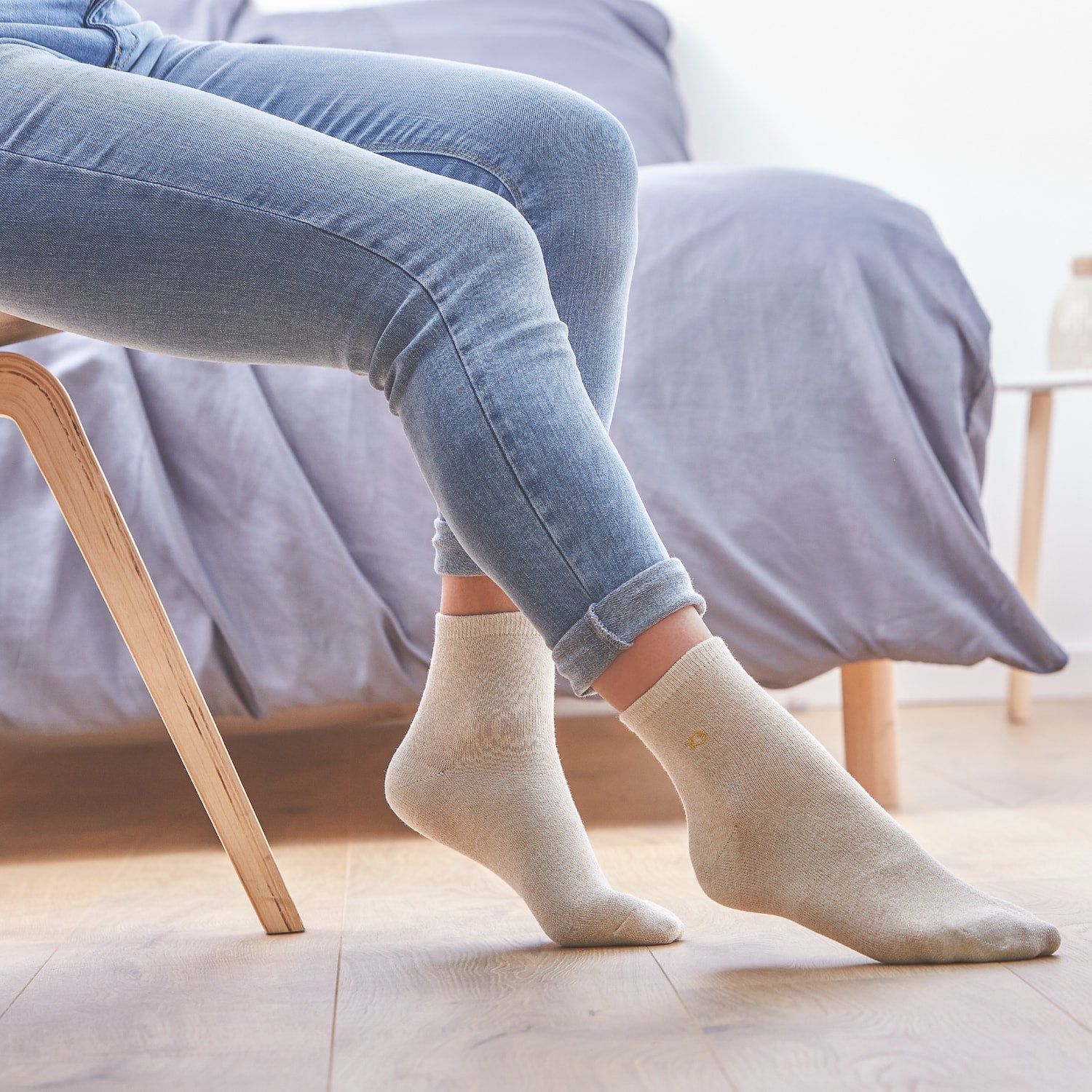 Chaussettes pailletées en coton peigné Unies - Beige