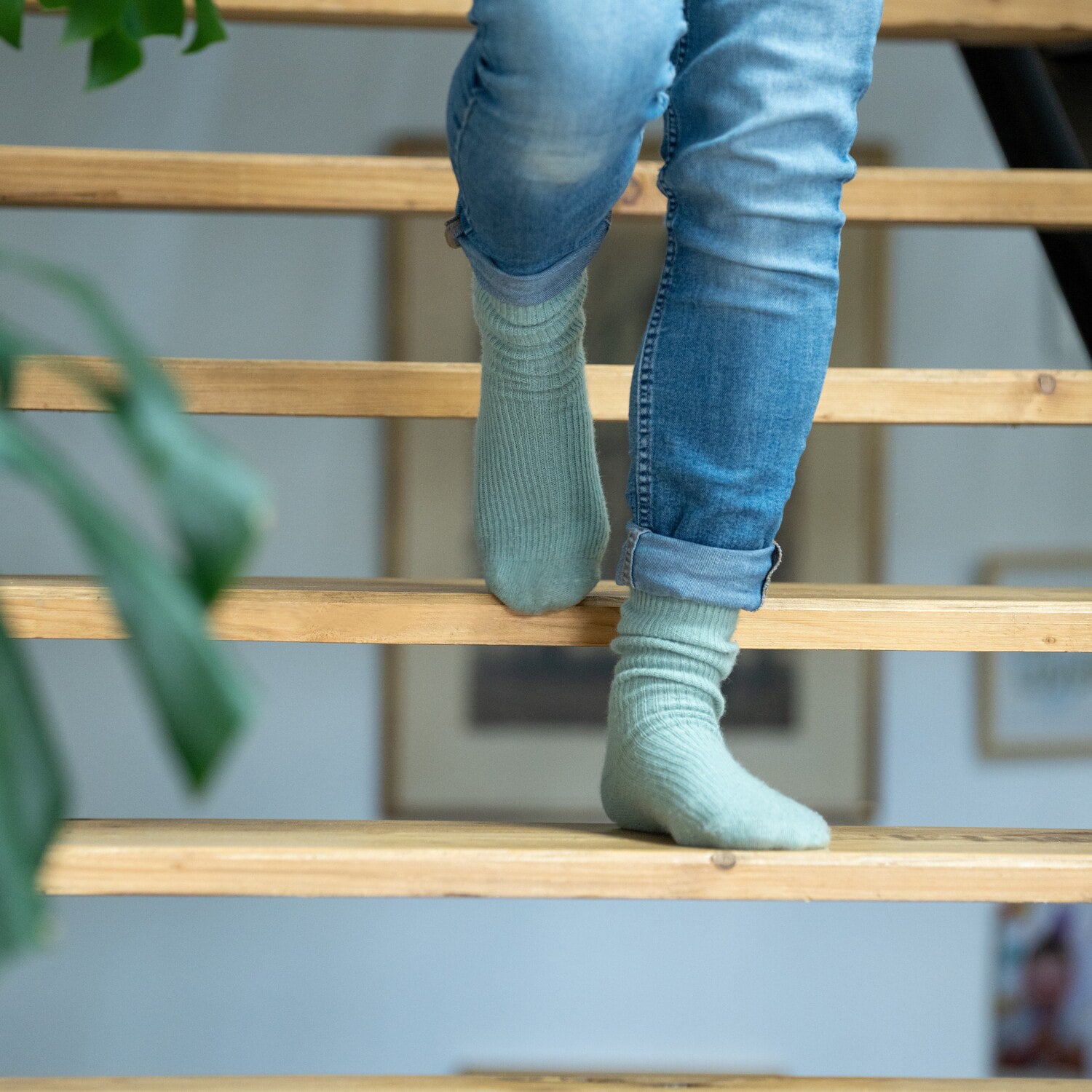 Chaussettes en laine avec angora Vert d'eau