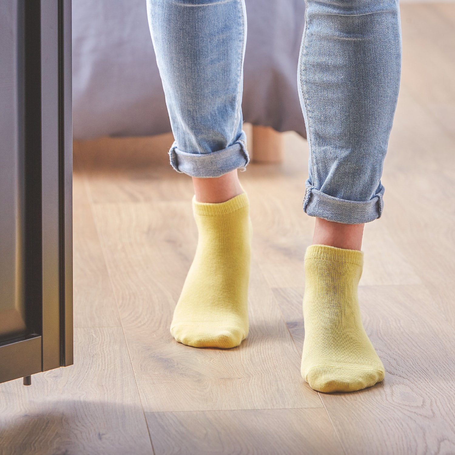 Ankle socks in combed cotton Plain - Light yellow