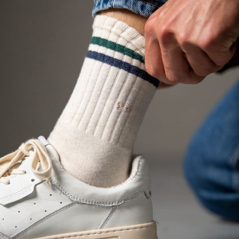 Socks in combed cotton Retro - Mottled beige, green and black striped