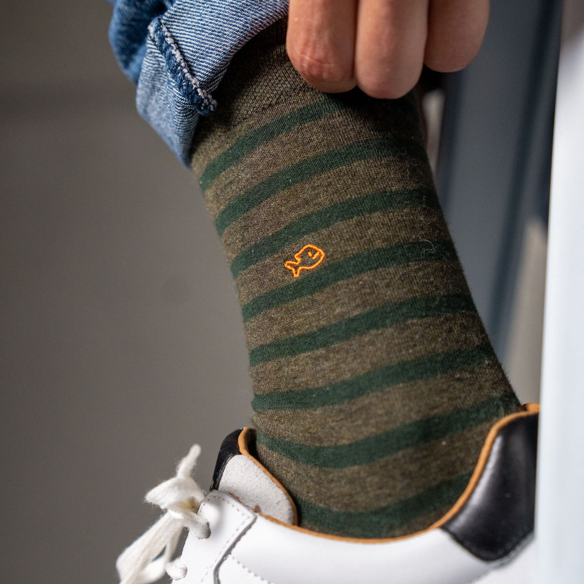 Socks in combed cotton Wide stripes - Khaki