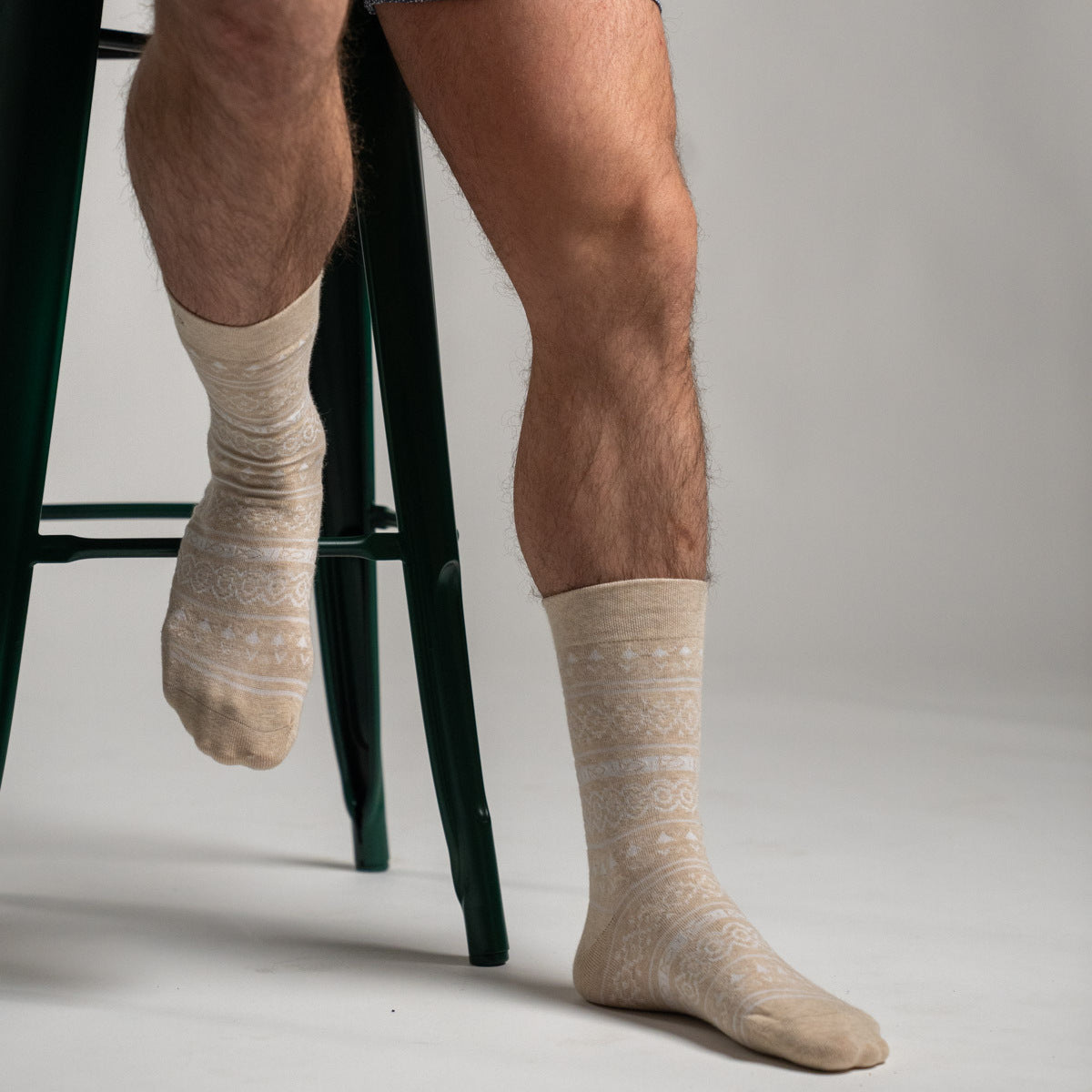 Chaussettes en coton peigné Jacquard - Beige