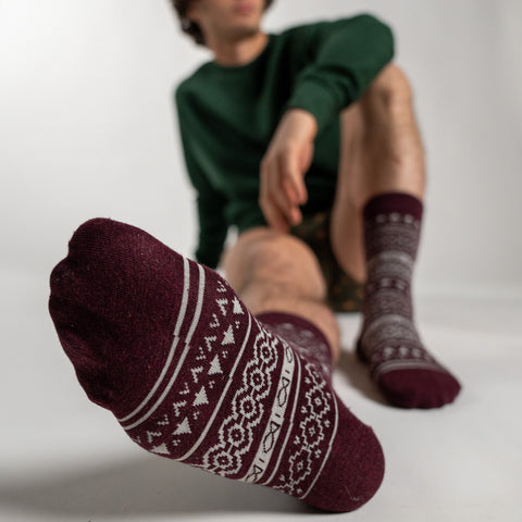 Socks in combed cotton Jacquard - Burgundy