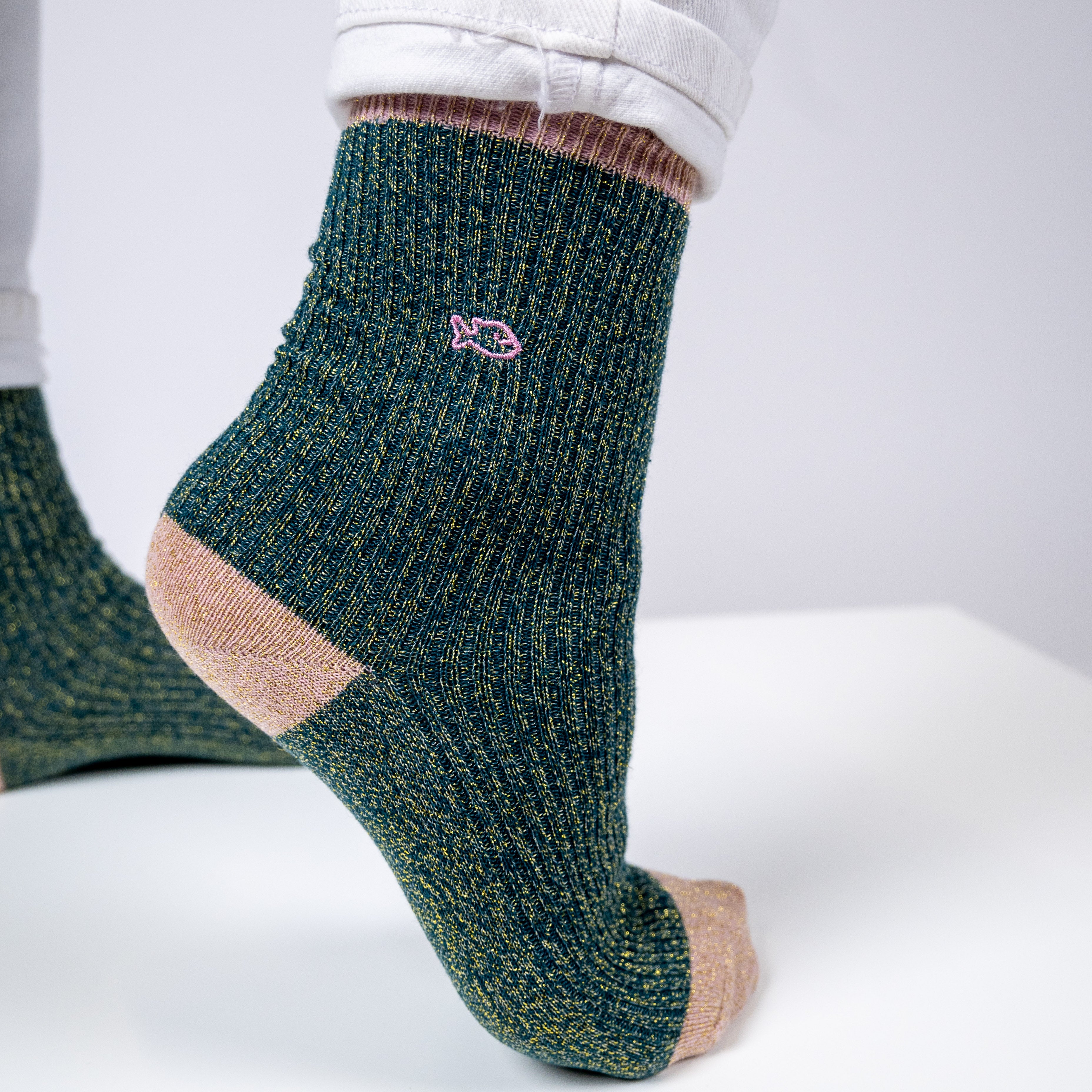 Glitter socks in combed cotton Vintage - Green