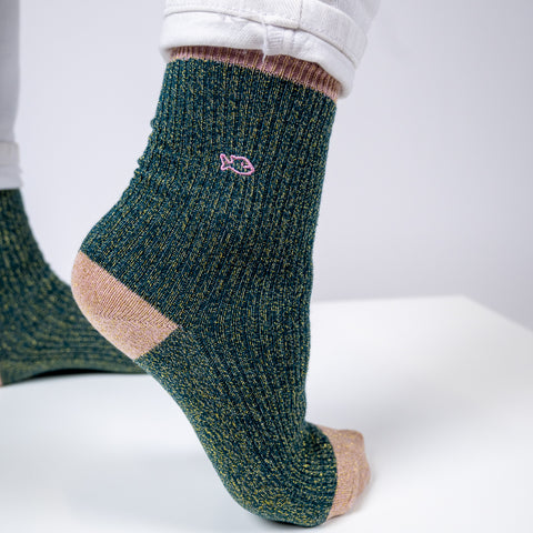 Chaussettes pailletées en coton peigné Vintage - Vert