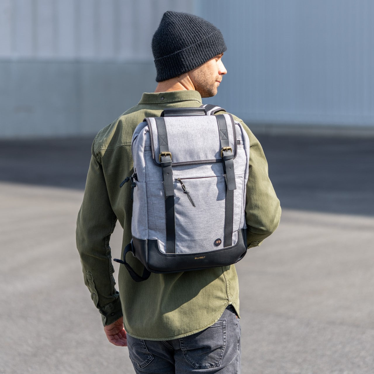 Rectangular backpack in water-repellent cotton Grey