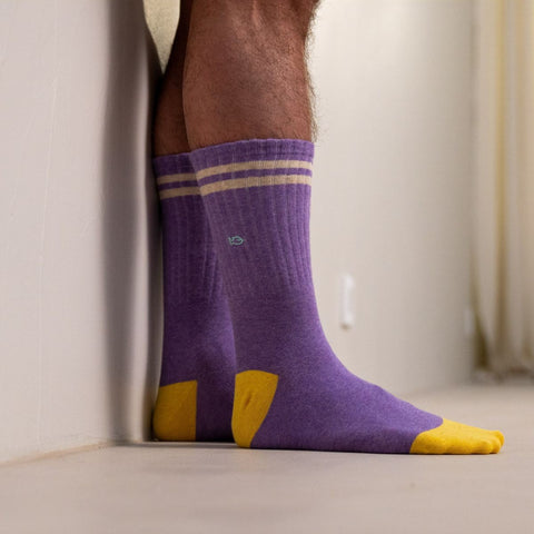 Socks in combed cotton Retro - Purple, beige striped