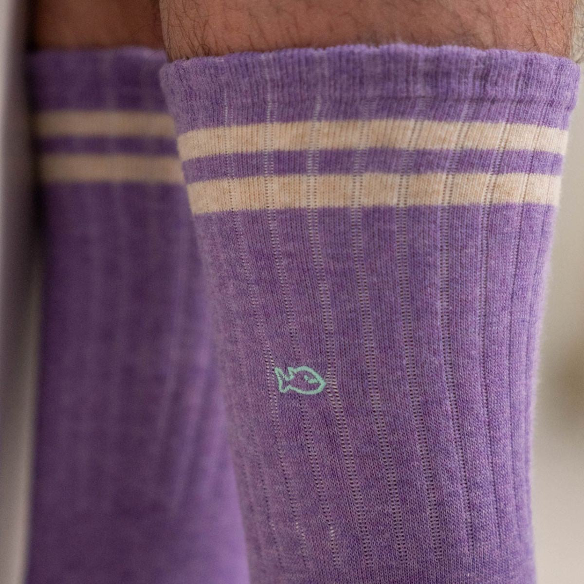 Chaussettes en coton peigné Retro - Violet chiné