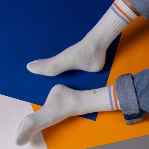 Socks in combed cotton Retro - White, orange and blue striped