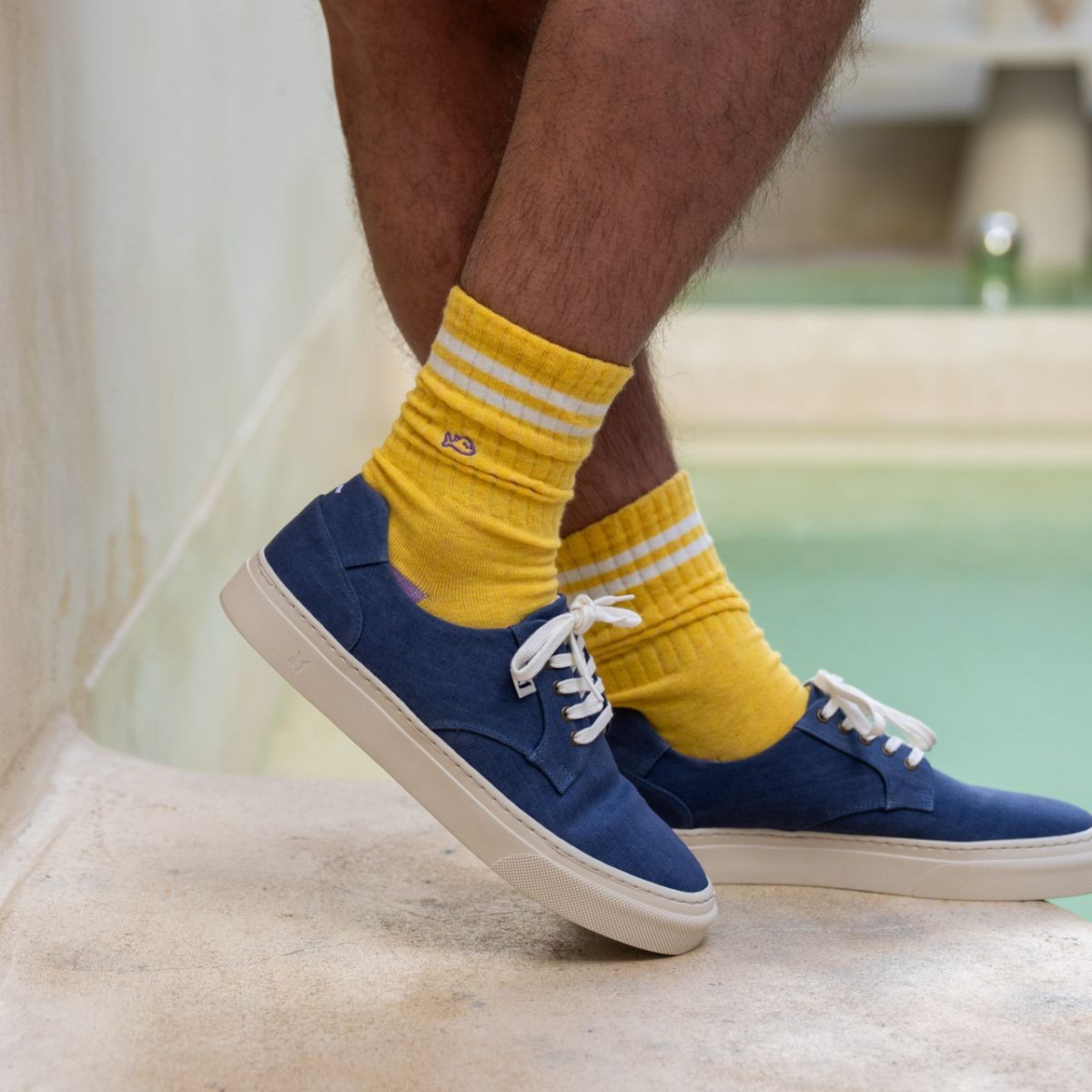 Chaussettes en coton peigné Retro - Jaune