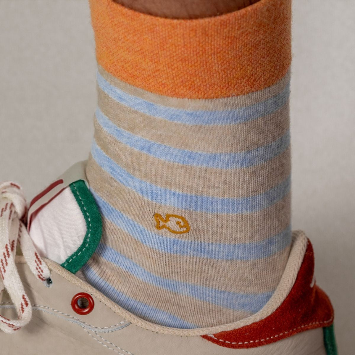 Combed cotton socks Wide stripes - Mottled beige