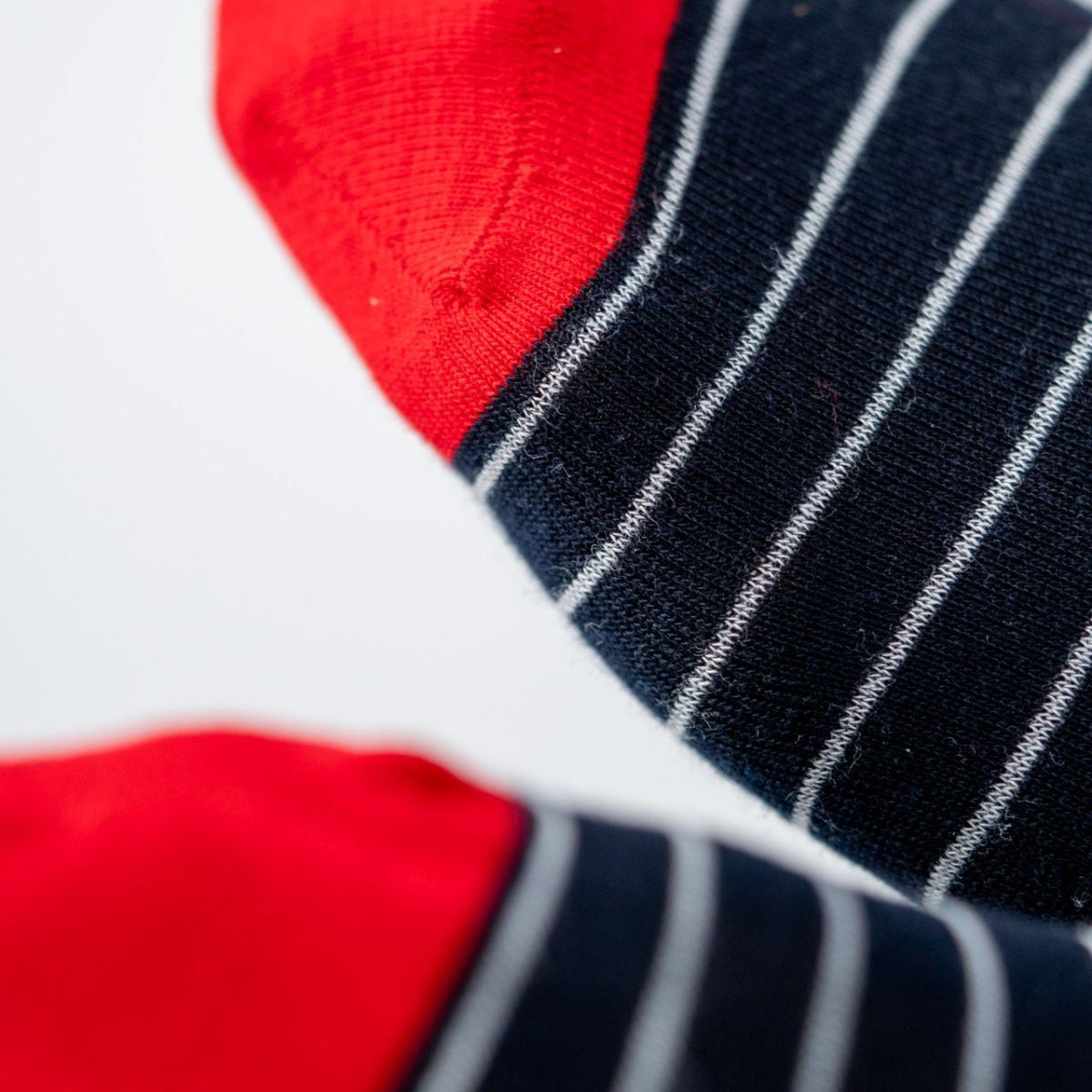 Ankle socks in combed cotton Striped - Navy and white