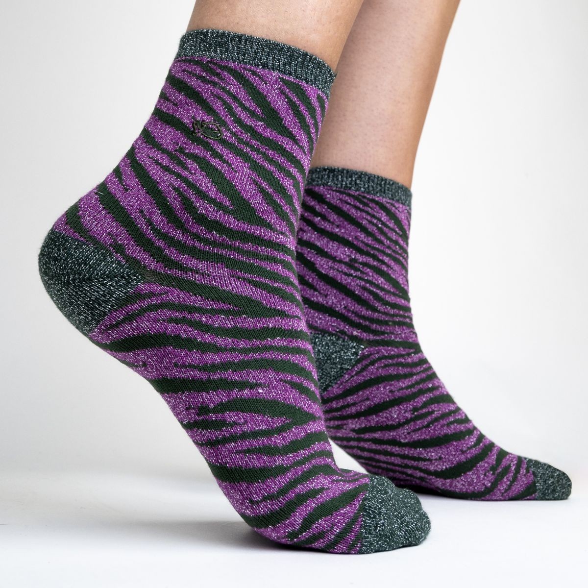 Glitter socks in combed cotton Zebra - Green and purple
