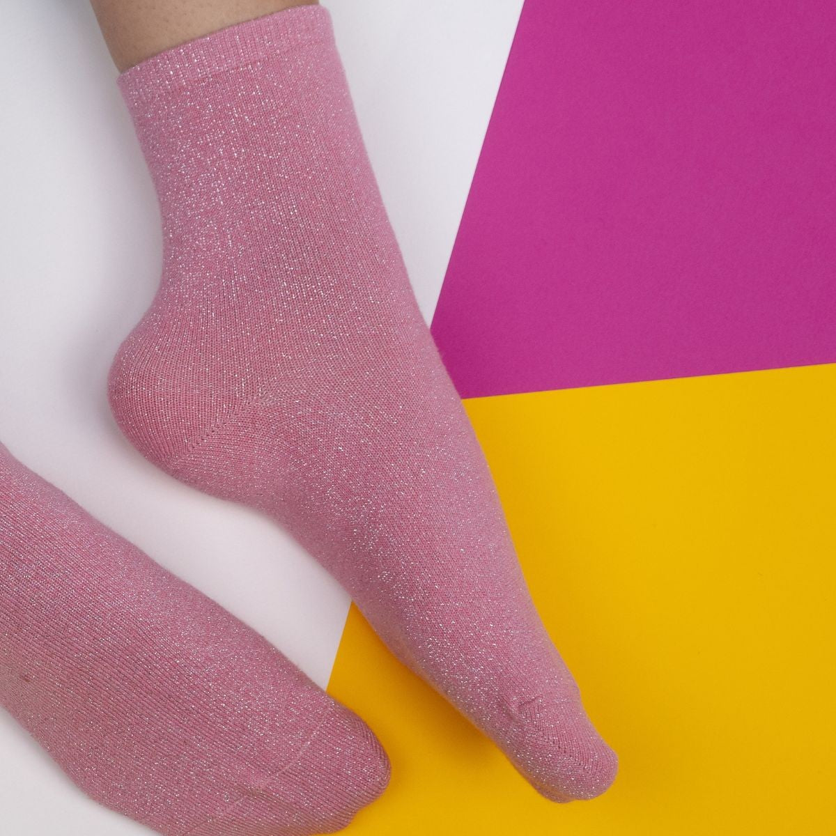 Glitter socks in combed cotton Plain - Peach pink