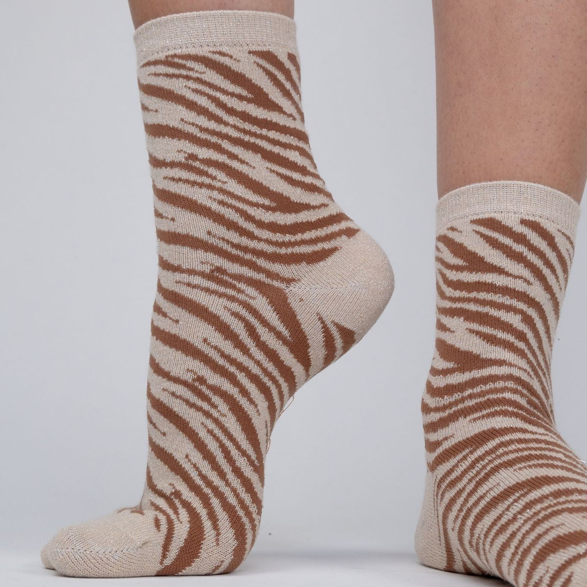 Chaussettes pailletées en coton peigné Zèbre - Beige