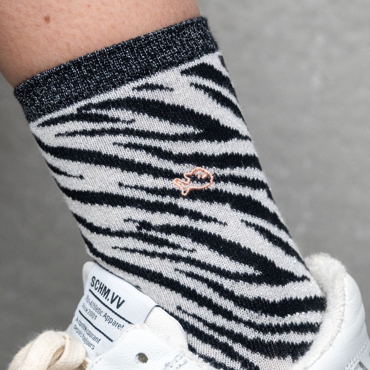 Glitter socks in combed cotton Zebra - Black and white