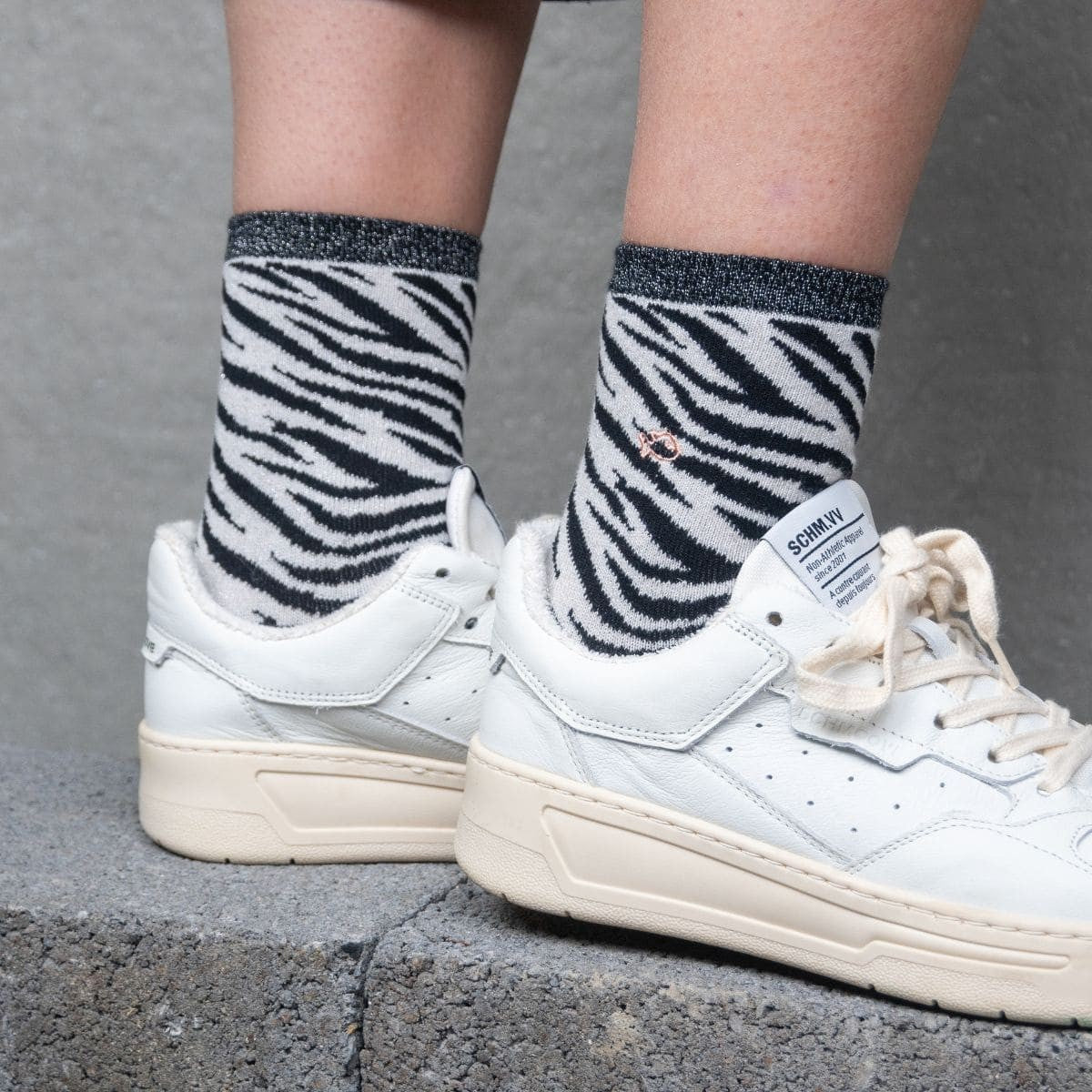 Glitter socks in combed cotton Zebra - Black and white