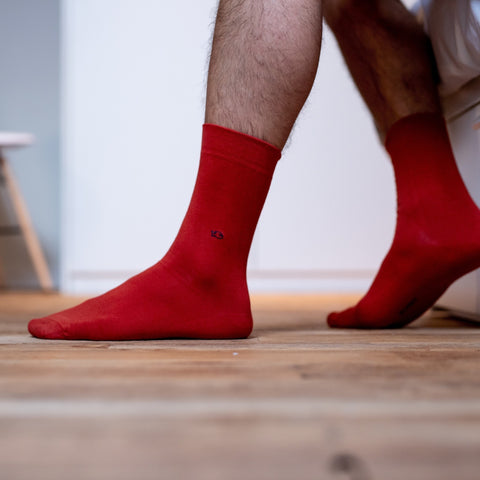 Chaussettes en coton peigné Unies - Rouge grenade