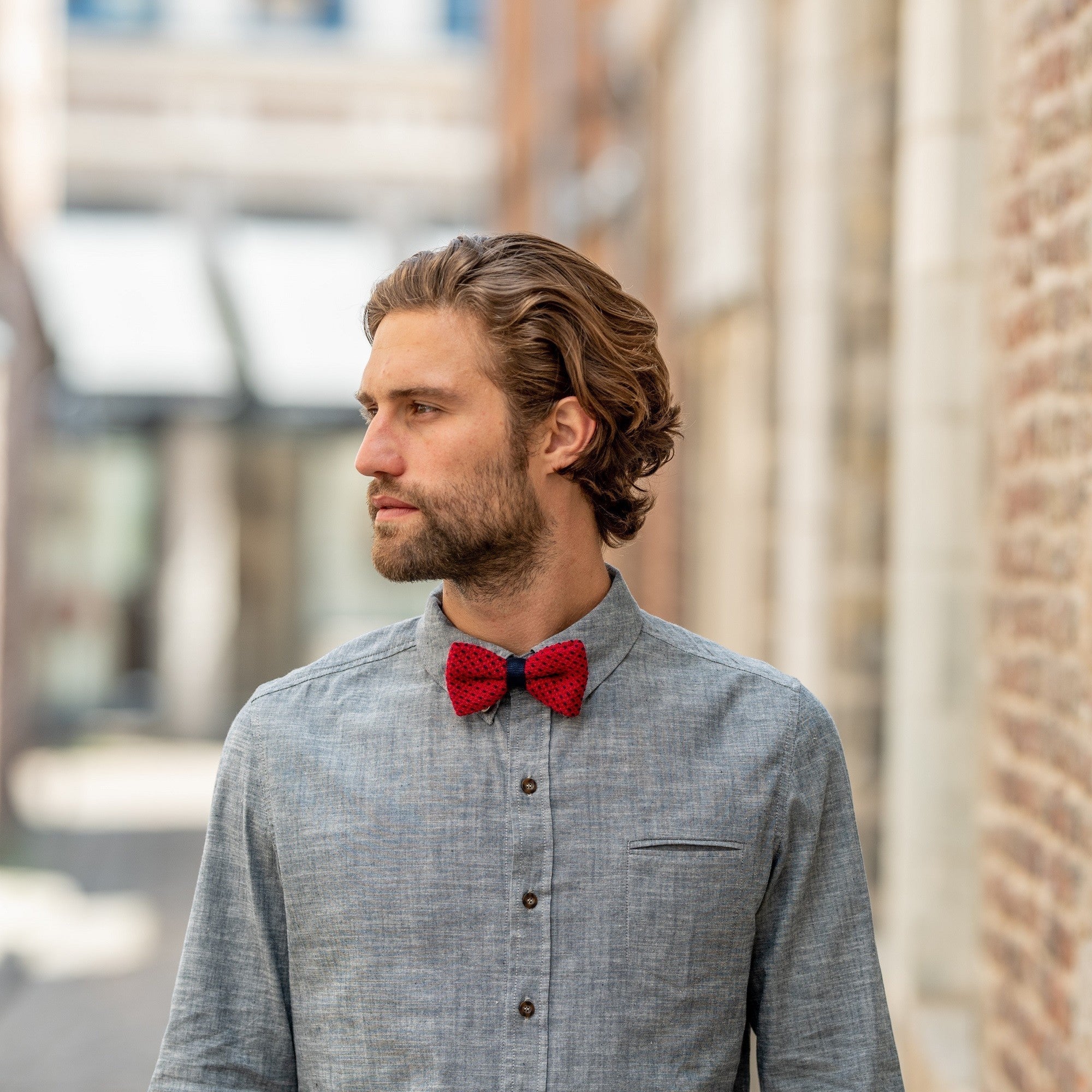 Knitted bow tie Red and blue