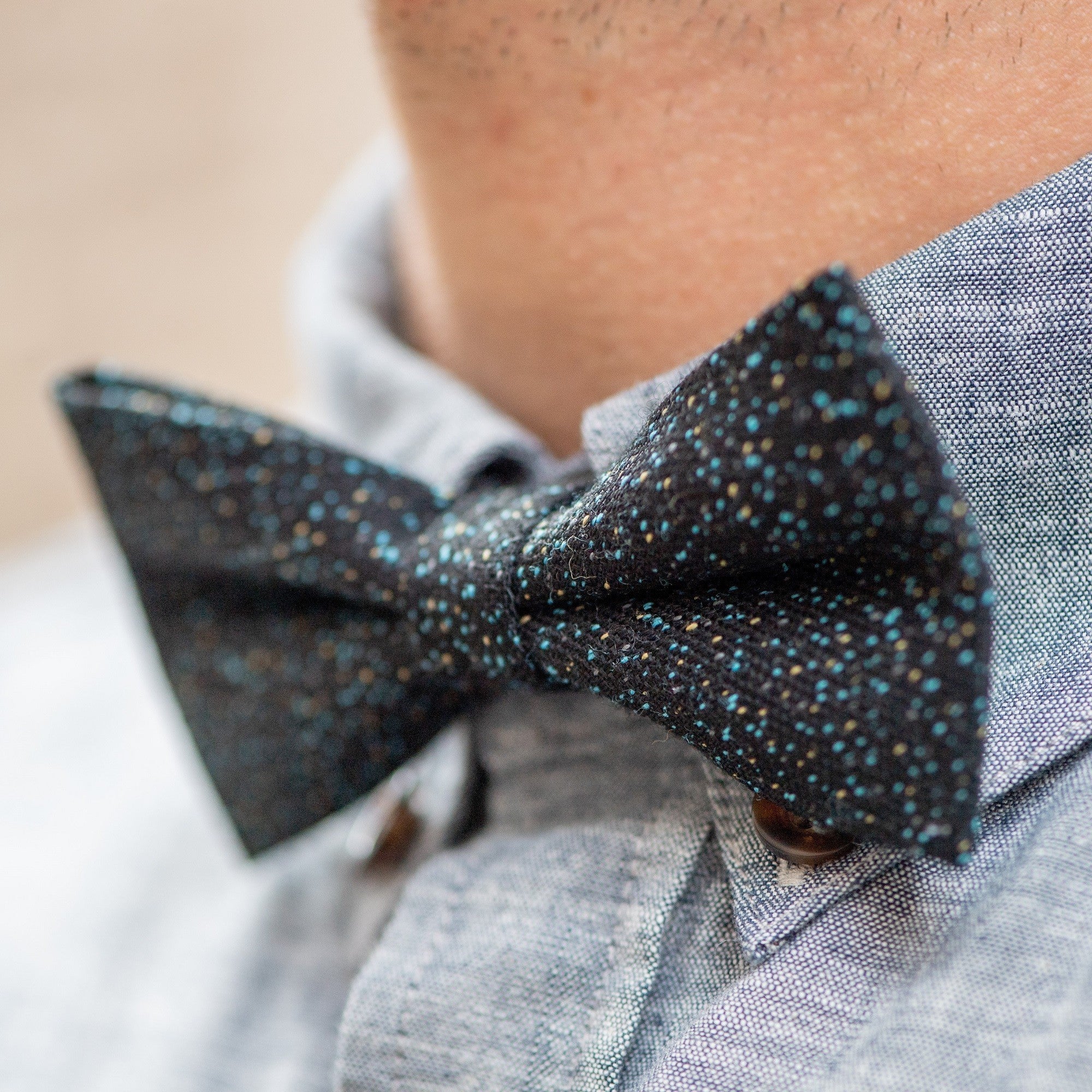 Wool bow tie Black and sky blue