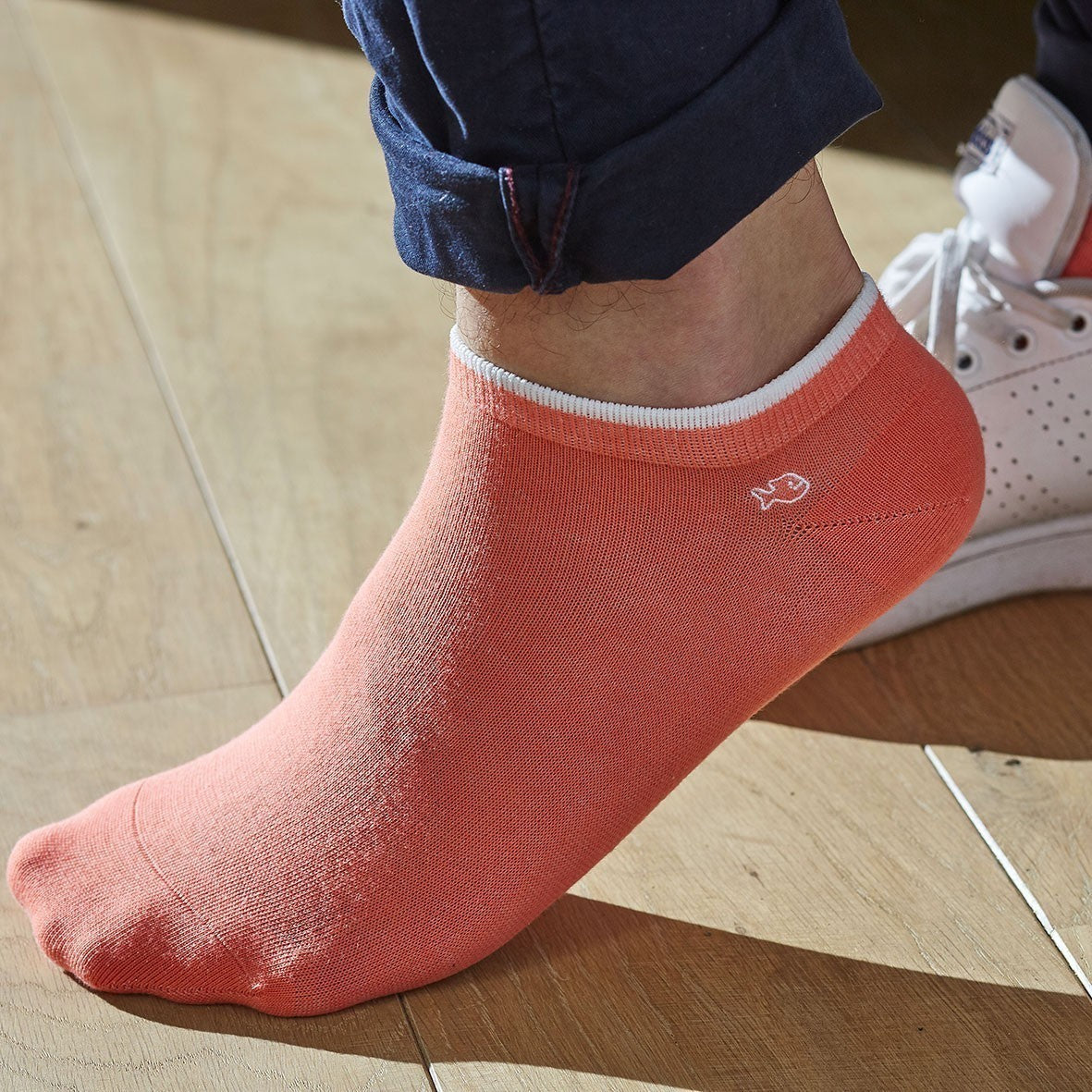 Ankle socks in combed cotton Plain - Coral